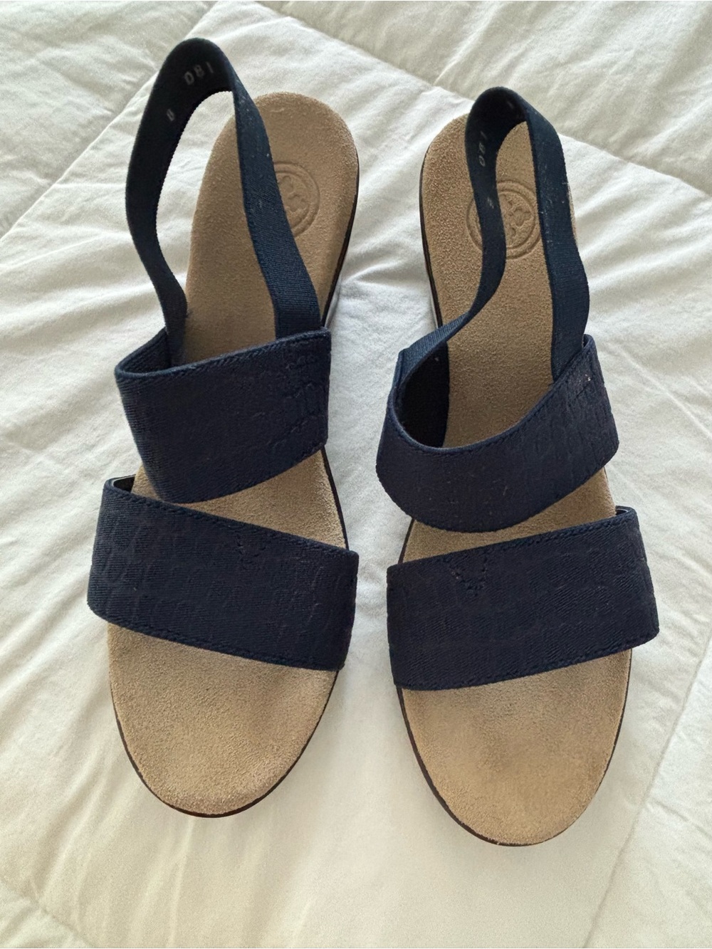 Charleston Shoe Co. PALMETTO Navy Blue Croc size 8 wedge sandal - NWT & Box - Picture 5 of 12